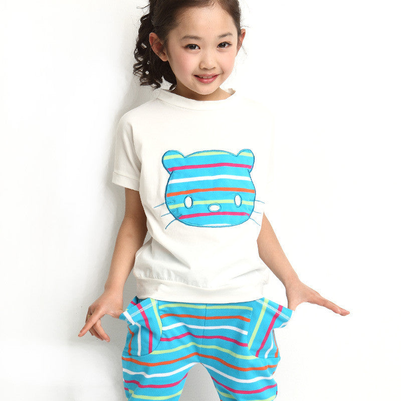 Girls Clothing Sets Kids Baby Girls Clothes Suit Children Short Sleeve Striped T-Shirt +Pants roupas infantil meninas - CelebritystyleFashion.com.au online clothing shop australia