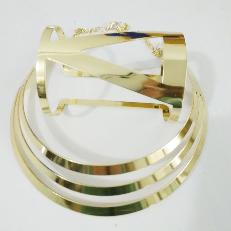 New Trendy Gold Plated Torques Opened Cuff Bracelet Bangles Necklace Sets Women Party Statement Jewelry Set - CelebritystyleFashion.com.au online clothing shop australia