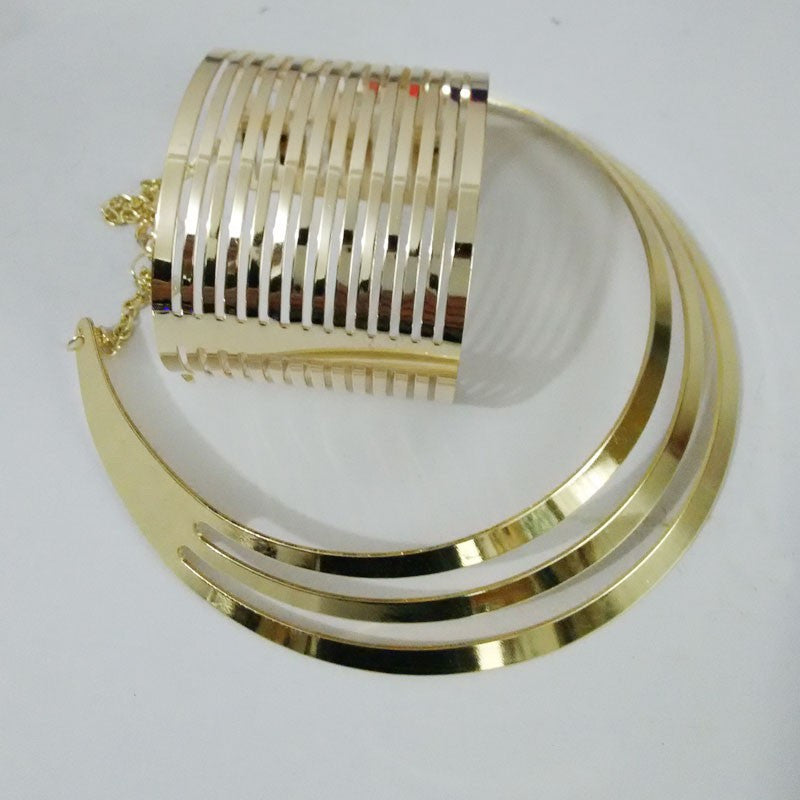 New Trendy Gold Plated Torques Opened Cuff Bracelet Bangles Necklace Sets Women Party Statement Jewelry Set - CelebritystyleFashion.com.au online clothing shop australia