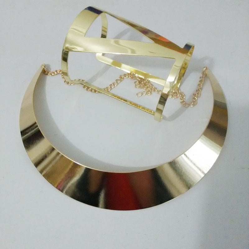 New Trendy Gold Plated Torques Opened Cuff Bracelet Bangles Necklace Sets Women Party Statement Jewelry Set - CelebritystyleFashion.com.au online clothing shop australia