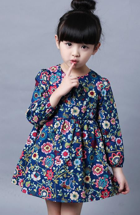 2-8 Ages Girls Dress Casual Long Sleeves Flower Princess Girl Dresses Summer Autumn Toddler Girl Clothing - CelebritystyleFashion.com.au online clothing shop australia