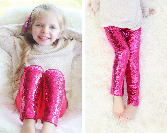 Girls Sequin Pants Rose Gold Sequin leggings Sparkle Pants Glitter leg