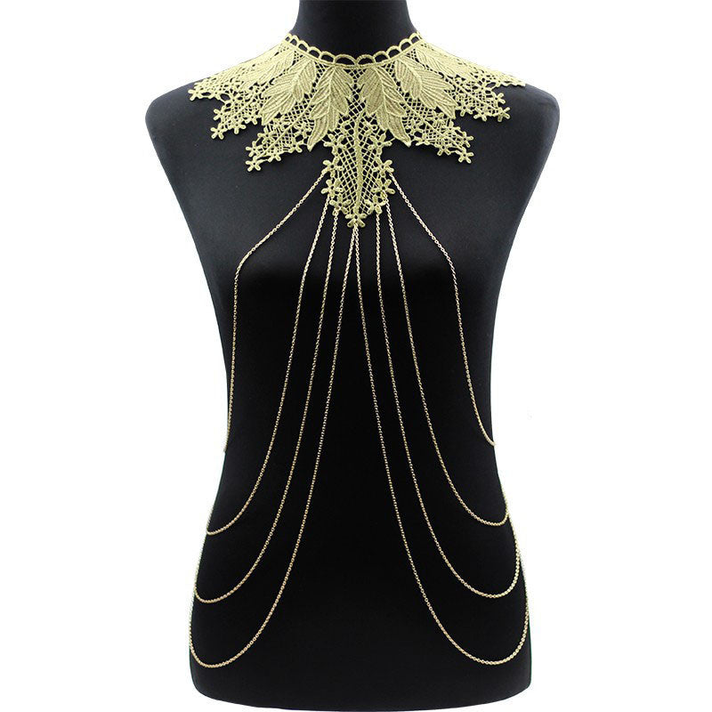 Lace Body chain Women Flower Collar Choker Gold Body Chains Hollow out Gothic Big body Necklace Multilayer Party Jewelry - CelebritystyleFashion.com.au online clothing shop australia