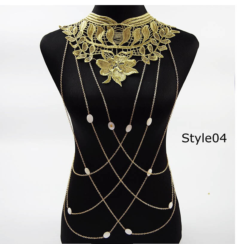 Lace Body chain Women Flower Collar Choker Gold Body Chains Hollow out Gothic Big body Necklace Multilayer Party Jewelry - CelebritystyleFashion.com.au online clothing shop australia