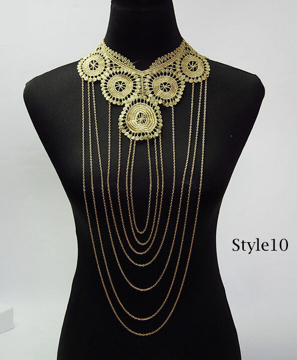 Lace Body chain Women Flower Collar Choker Gold Body Chains Hollow out Gothic Big body Necklace Multilayer Party Jewelry - CelebritystyleFashion.com.au online clothing shop australia