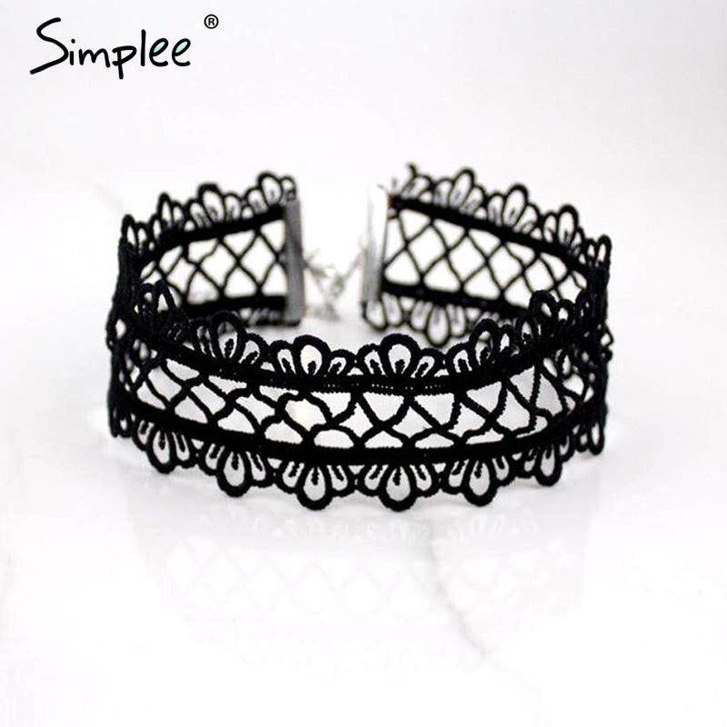 Simplee Sexy hollow out lace black choker necklace Short punk vintage necklace with chain Chic daisy flower necklace - CelebritystyleFashion.com.au online clothing shop australia