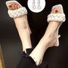 Weave Women Slipper Thin High Heel Sandal Open Toe Slip On Summer Outdoor Slides Flip Flop Shoe