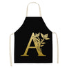 Gold Letter Alphabet Pattern Kitchen Apron For Woman Sleeveless Cotton Linen Aprons Cooking Home Cleaning