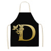 Gold Letter Alphabet Pattern Kitchen Apron For Woman Sleeveless Cotton Linen Aprons Cooking Home Cleaning