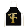 Gold Letter Alphabet Pattern Kitchen Apron For Woman Sleeveless Cotton Linen Aprons Cooking Home Cleaning