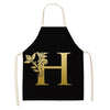 Gold Letter Alphabet Pattern Kitchen Apron For Woman Sleeveless Cotton Linen Aprons Cooking Home Cleaning