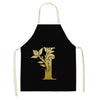 Gold Letter Alphabet Pattern Kitchen Apron For Woman Sleeveless Cotton Linen Aprons Cooking Home Cleaning