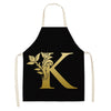 Gold Letter Alphabet Pattern Kitchen Apron For Woman Sleeveless Cotton Linen Aprons Cooking Home Cleaning