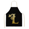 Gold Letter Alphabet Pattern Kitchen Apron For Woman Sleeveless Cotton Linen Aprons Cooking Home Cleaning