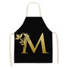 Gold Letter Alphabet Pattern Kitchen Apron For Woman Sleeveless Cotton Linen Aprons Cooking Home Cleaning