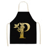 Gold Letter Alphabet Pattern Kitchen Apron For Woman Sleeveless Cotton Linen Aprons Cooking Home Cleaning