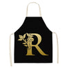 Gold Letter Alphabet Pattern Kitchen Apron For Woman Sleeveless Cotton Linen Aprons Cooking Home Cleaning