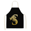 Gold Letter Alphabet Pattern Kitchen Apron For Woman Sleeveless Cotton Linen Aprons Cooking Home Cleaning