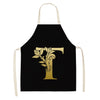 Gold Letter Alphabet Pattern Kitchen Apron For Woman Sleeveless Cotton Linen Aprons Cooking Home Cleaning