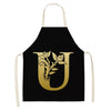 Gold Letter Alphabet Pattern Kitchen Apron For Woman Sleeveless Cotton Linen Aprons Cooking Home Cleaning