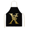 Gold Letter Alphabet Pattern Kitchen Apron For Woman Sleeveless Cotton Linen Aprons Cooking Home Cleaning