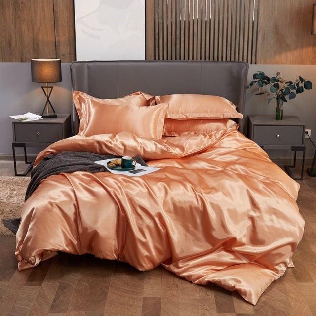 Bedding Set Solid Color Luxury Bedding Kit Rayon Satin Duvet Cover Set Twin Queen King Size Bed Set 2pcs/3pcs/4pcs