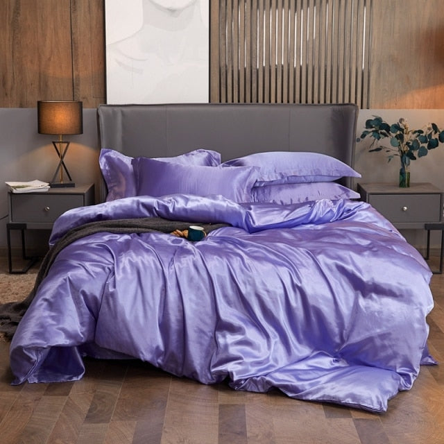 Bedding Set Solid Color Luxury Bedding Kit Rayon Satin Duvet Cover Set Twin Queen King Size Bed Set 2pcs/3pcs/4pcs