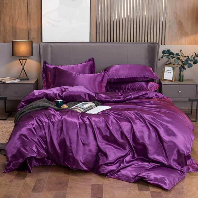 Bedding Set Solid Color Luxury Bedding Kit Rayon Satin Duvet Cover Set Twin Queen King Size Bed Set 2pcs/3pcs/4pcs