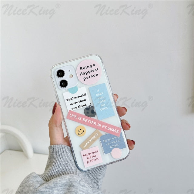 Cartoon Fashion Retro Code Label Phone Cases For iPhone 13 12 Mini 11 Pro XS Max X XR 7 8 Plus SE 2020 Soft TPU Airbag Cover