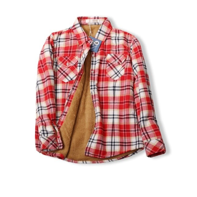 Velvet Thick Warm Plaid Shirt Female Long Sleeve Tops Winter Fleece Casual Check Blouse