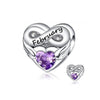 925 Sterling Silver Pendant Romantic Pink Love Purple Birthstone Fit Original Pandora Bracelet for Women