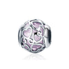 925 Sterling Silver Pendant Romantic Pink Love Purple Birthstone Fit Original Pandora Bracelet for Women