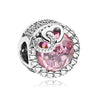 925 Sterling Silver Pendant Romantic Pink Love Purple Birthstone Fit Original Pandora Bracelet for Women