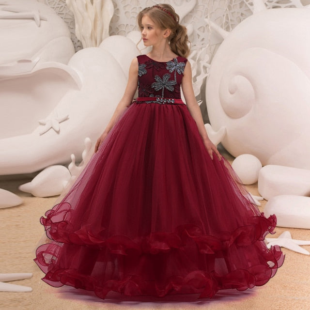 Kids Princess Dress For Girls Flower Ball Gown Baby Clothes Elegant Pa