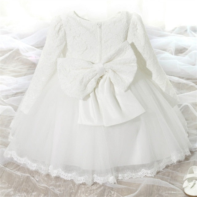 Baby Girl Dress 1 year Birthday Dress White Lace Baptism Bowknot Princess Dresses