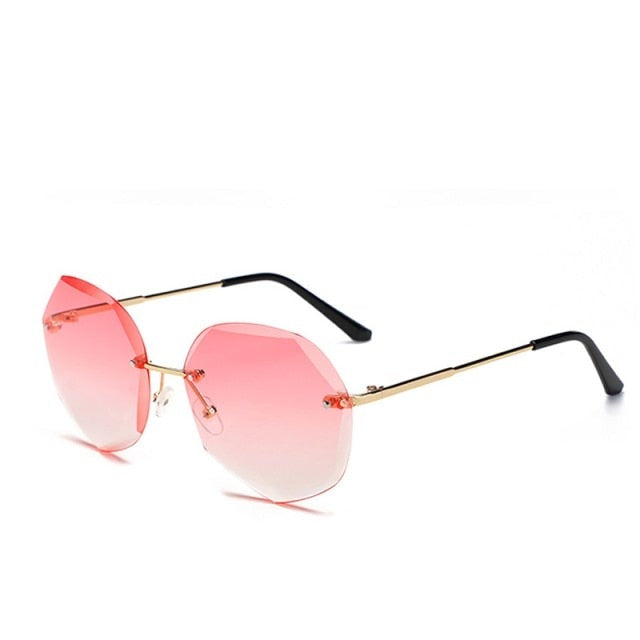 Fashion Tea Gradient Sunglasses Women Ocean Water Cut Trimmed Lens Metal Temples Sun Glasses Female UV400