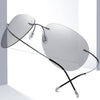 Men Ultralight Titanium Polarized Discolor Lens Sunglasses Rimless Aviation Style Sun Glasses