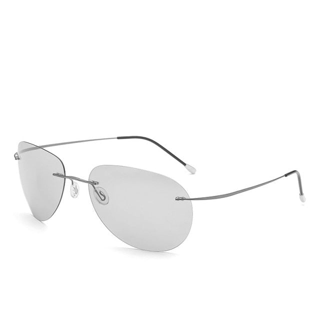 Men Ultralight Titanium Polarized Discolor Lens Sunglasses Rimless Aviation Style Sun Glasses