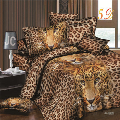 3d Bedding Sets Leopard Printed Queen Size 4Pcs Bedclothes Pillowcases Bed Sheet Duvet Cover Set.