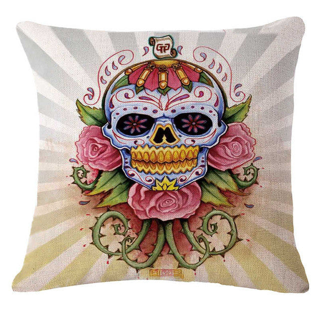 Pillowcase Punk Bohemia Paisley Skull Cushion Cover Cotton Linen Size 40*40 Printed Throw Pillows Decorative Cojines