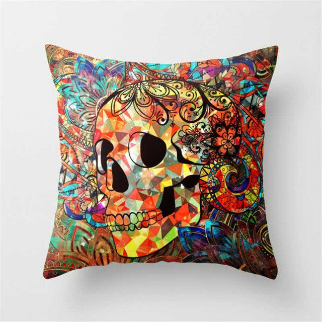 Pillowcase Punk Bohemia Paisley Skull Cushion Cover Cotton Linen Size 40*40 Printed Throw Pillows Decorative Cojines