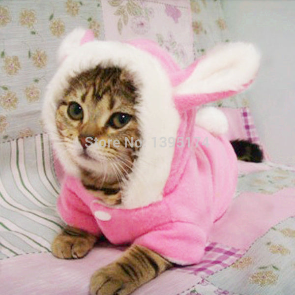 Cute Pet Cat Clothes Easter Bunny Costume Hooded Coat Fleece