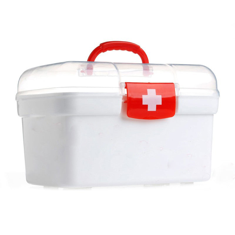 Plastic Clear 2 Layers Health Pill Medicine Chest First Aid Kit Case S