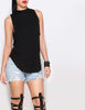 Cropped Solid Cutout Back Asymmetric Tank Top -  - 1