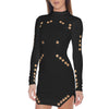 Long Sleeve Mini Party Dress Gold Rivet Hole High Neck Black Slit - CELEBRITYSTYLEFASHION.COM.AU - 1