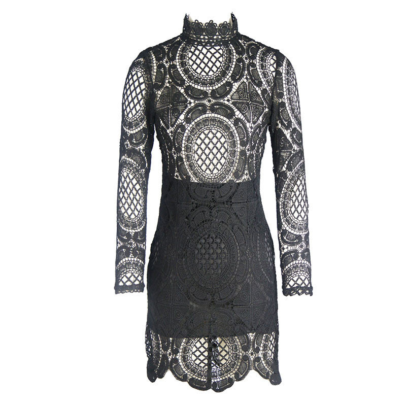 High Collar Boho Lace Party Dress Kim Kardashian Style -  - 2