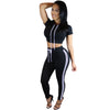 2 Pieces Outfit Hooded Short Sleeve Long Pants Bodysuit Casual Jumpsuit -  - 1