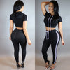 2 Pieces Outfit Hooded Short Sleeve Long Pants Bodysuit Casual Jumpsuit -  - 4