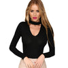 Deep V-neck Sexy Ribbed Leotard Long Sleeve Crop Top - CELEBRITYSTYLEFASHION.COM.AU - 2