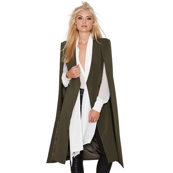 HDY Haoduoyi Autumn Fashion Women 3 Colors Open Stitch Cloak Trench Co